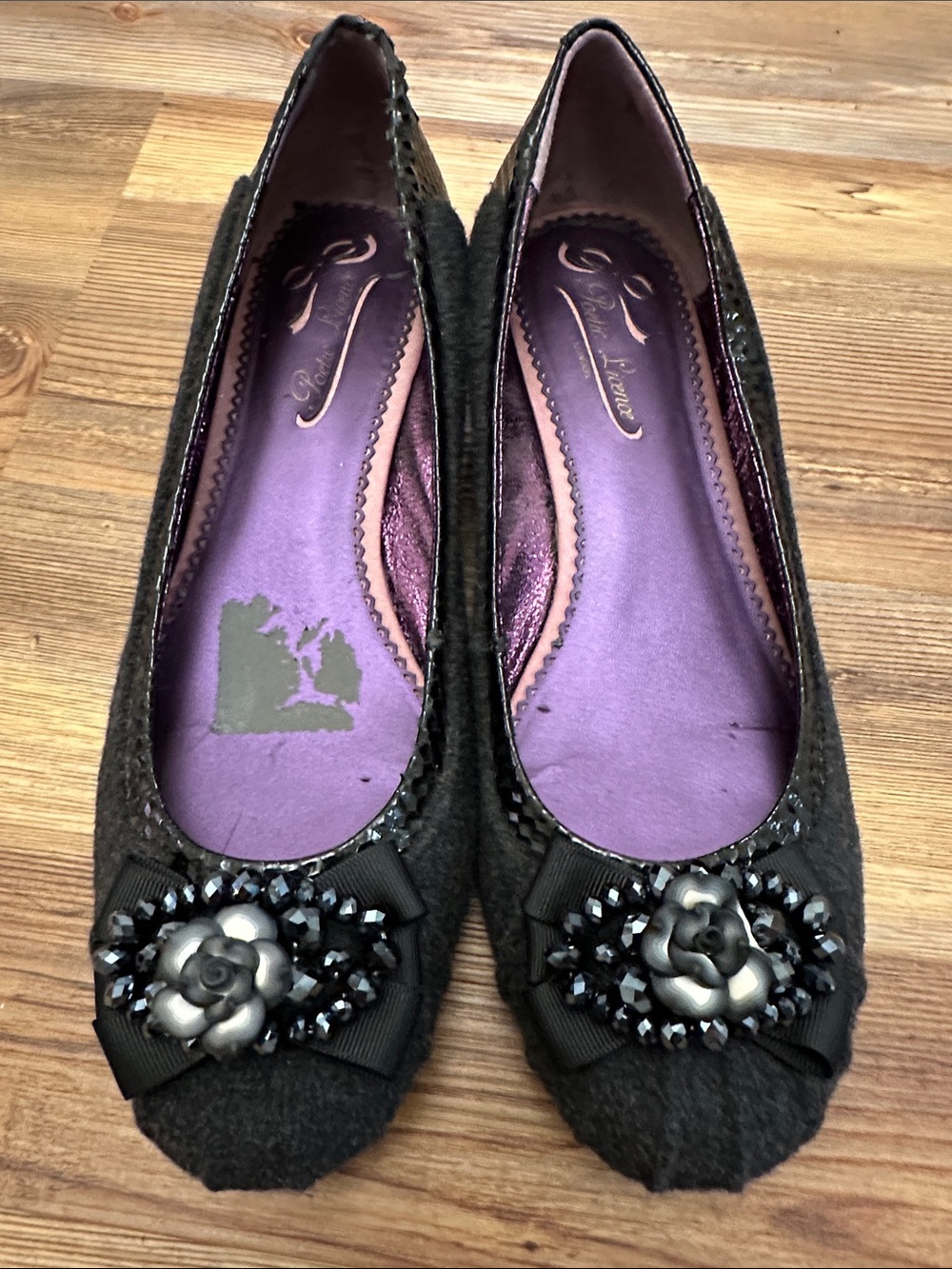 Poetic License Black Embellished Bow Ballet Flats